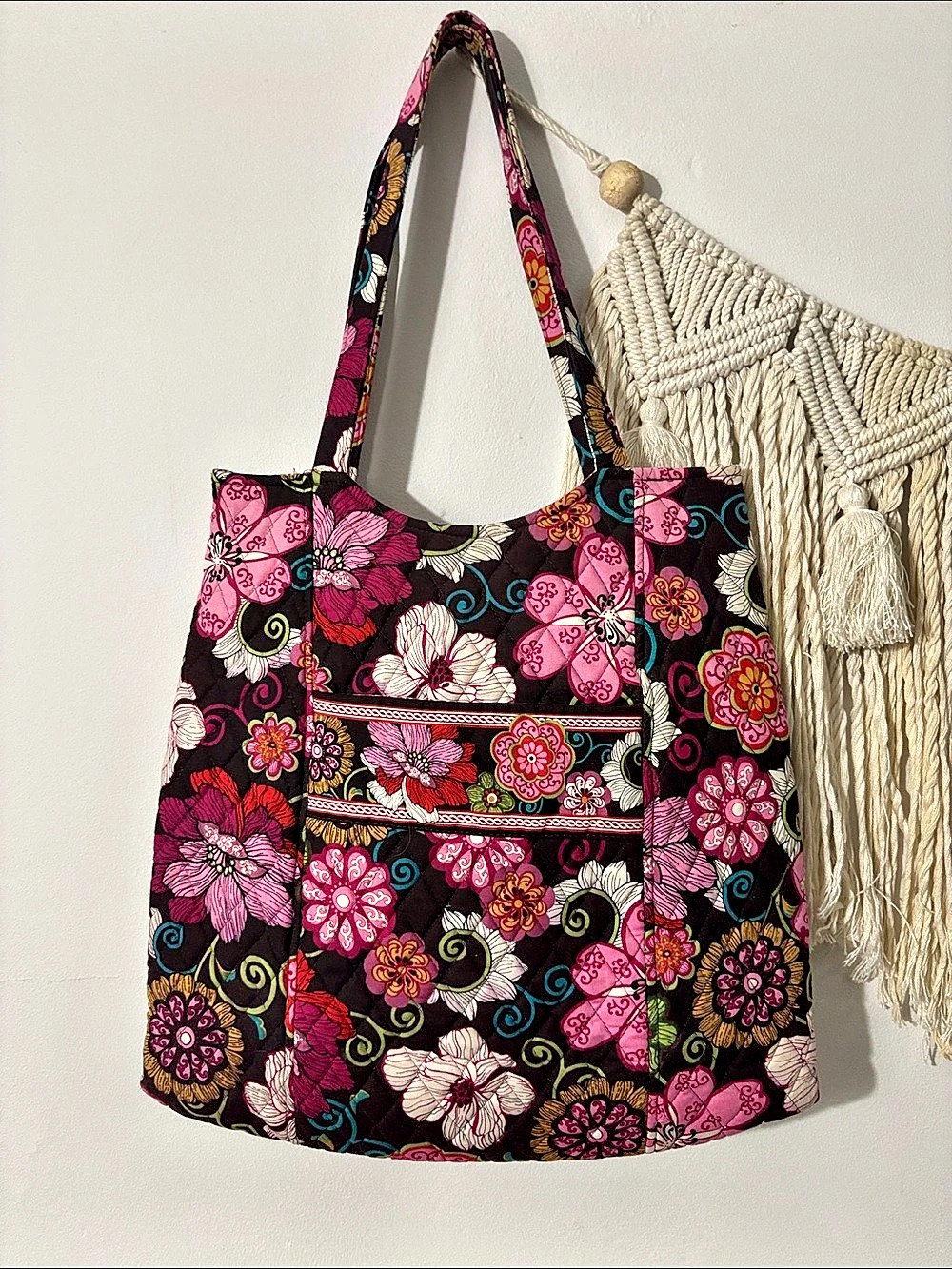 Vera Bradley Go Round Tote Floral Pink & Black